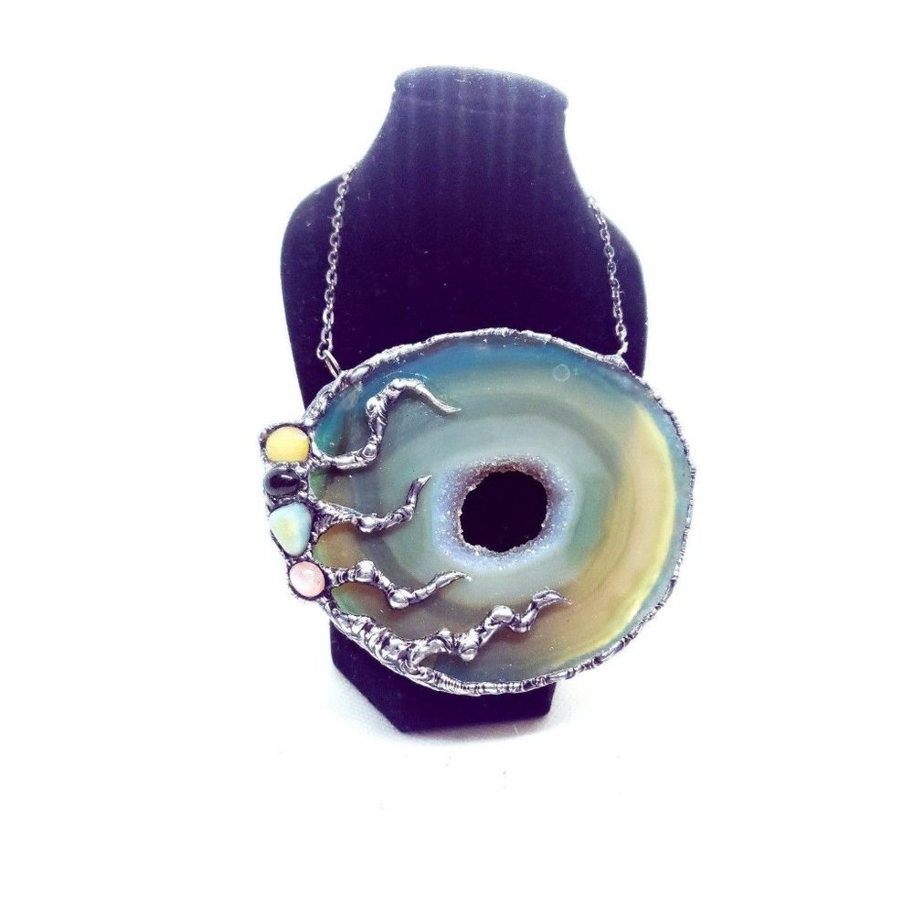 Huge Crystal Agate Geode Necklace Statement Piece… - image 3